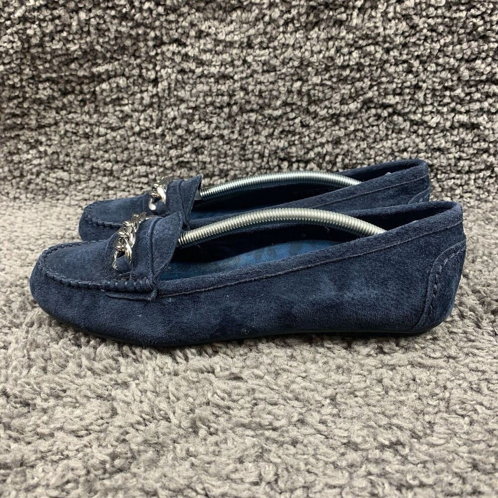 Vionic Mesa Slip On Leather Loafers 9 Womens Dark Navy Blue Orthopedic  Suede